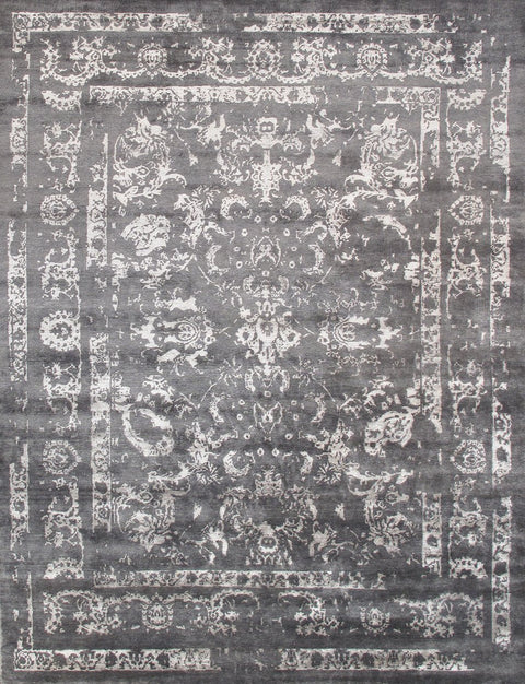 Pasargad Home Transitional Collection Hand-Knotted Grey/Grey Living Room Area Rug- 9' 2'' X 11'11''