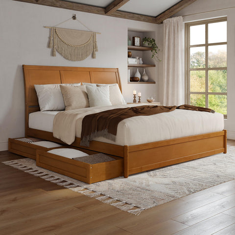 AFI, Andorra King Platform Bed with Panel Footboard & Storage Drawers, Light Toffee