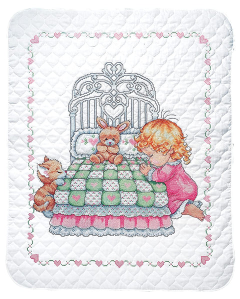 Tobin Bedtime Prayer Girl Quilt Stamped Cross Stitch Kit, 36 by 43-Inch,White