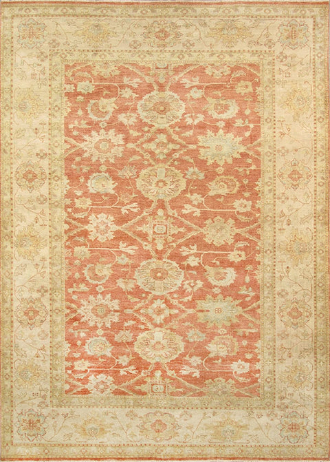 Pasargad Home Melody Collection Hand-Knotted Rust/Ivory 100% Wool Floral Melody Area Rug- 8' 2'' X 10' 1''