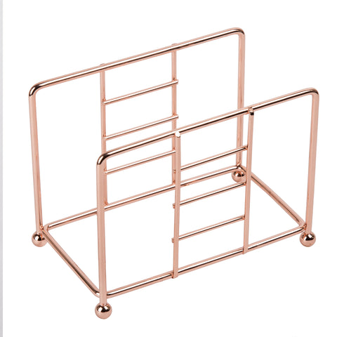 Creative Home Rose Gold Wire Napkin Holder for Table – Modern Copper Plated Standing Tissue Paper Dispenser and Organizer for Kitchen, Dining Decor, Cafés, and Parties