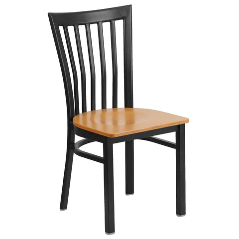 Flash Furniture HERCULES Series Black School House Back Metal Restaurant Chair - Natural Wood Seat