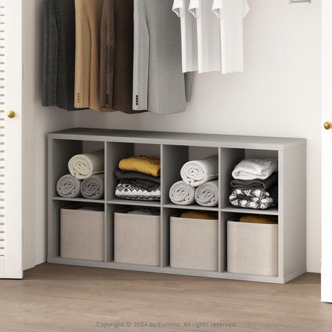 Furinno Cubic Closet Organizers and Storage, 8-Cube Closet Organizer, Open Shelf Closet Storage, Extra Thick Frame for Wardrobe, Bedroom, Living Room, Light Grey