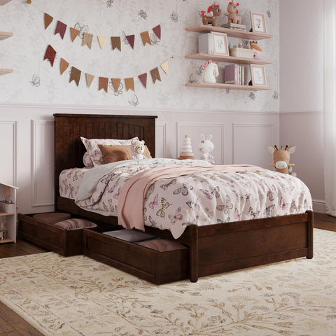 AFI, Malta Twin Platform Bed with Panel Footboard and Storage Drawers, Walnut