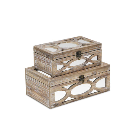 Cheung's FP-4182-2 Wooden Boxes with Top and Front Mirrors Overlayed with A Circular Design| Set of 2