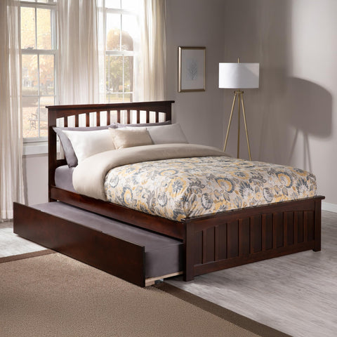 AFI, Mission Full Platform Bed with Matching Footboard & Full Trundle, Walnut