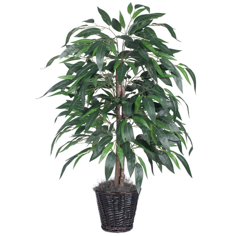Vickerman Everyday - 4' Indoor Artificial Mango Bush - Real Tag Alder Trunks - Decorative Rattan Container - Maintenance Free
