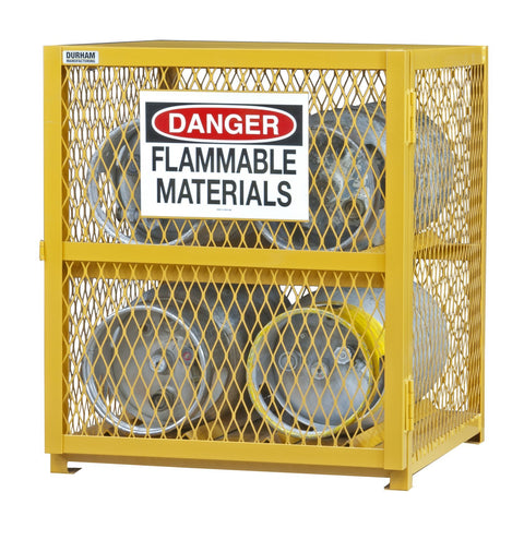 Durham Steel/Iron Horizontal Cylinder Storage Cabinet, EGCC4-50, 4 Cylinder Capacity, 30" Length x 30" Width x 35" Height, Yellow Powder Coat Finish