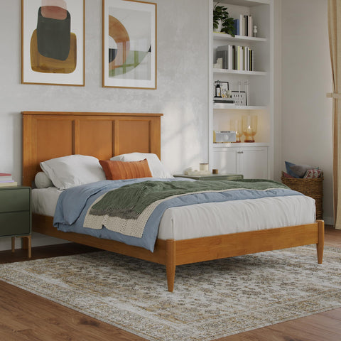 AFI, Charlotte Full Solid Wood Low Profile Platform Bed, Light Toffee