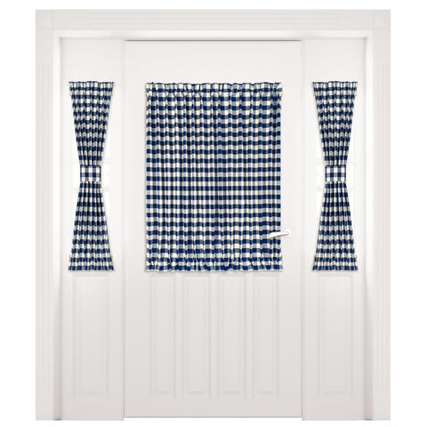 Light Filtering French Door Curtain Panel - 54" x 40"- Sidelight Window Coverings with Adjustable Tieback for Living Room, Patio & Front Doors - Machine Washable Drapes - Buffalo Check Navy