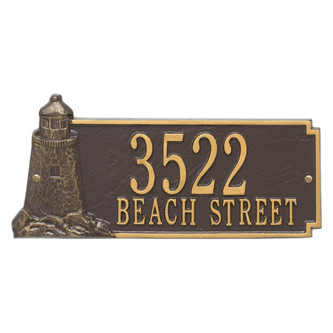 7 in. Lighthouse Standard Address Wall Plaque in Bronze and Gold