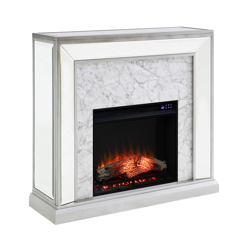 Trandling Mirrored Touch Screen Electric Fireplace w/ Faux Marble