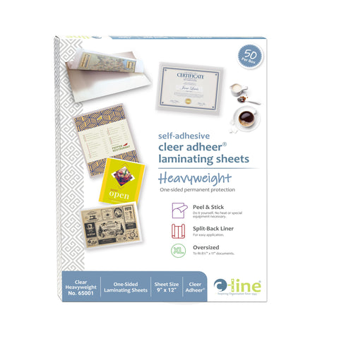 C-Line Heavyweight Cleer Adheer Laminating Film Sheets, Clear, 9 x 12 Inches, 50 per Box (65001)