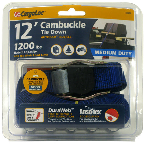 CargoLoc 84036 Cambuckle Tie Downs with S-Hooks, 1-Inch x 12-Inch