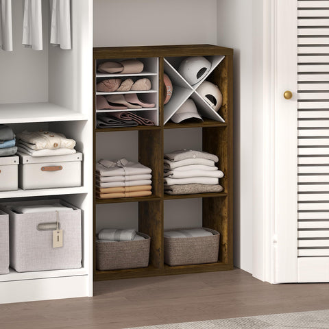 Furinno Cubic Closet Organizers and Storage, 6-Cube Closet Organizer, Open Shelf Closet Storage, Extra Thick Frame for Wardrobe, Bedroom, Living Room, Amber Pine