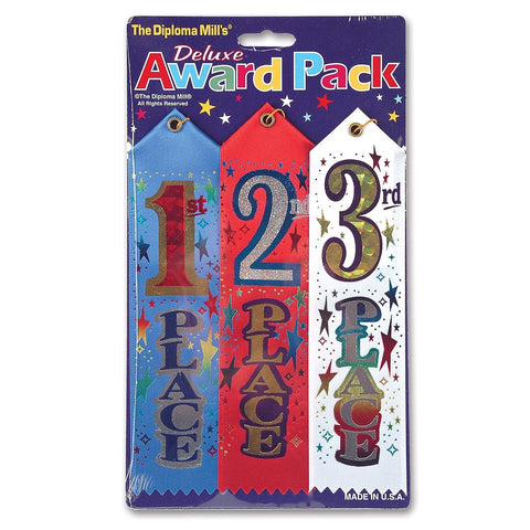 Beistle Pack 3-Piece Award Ribbons (1st, 2nd, 3rd Place), One Size, Multicolor