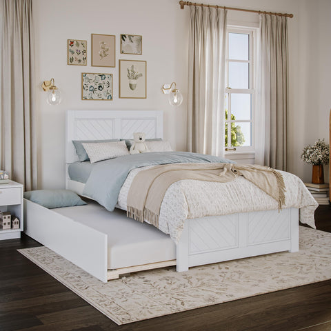 AFI, Canyon Twin Platform Bed with Matching Footboard & Twin Trundle, White