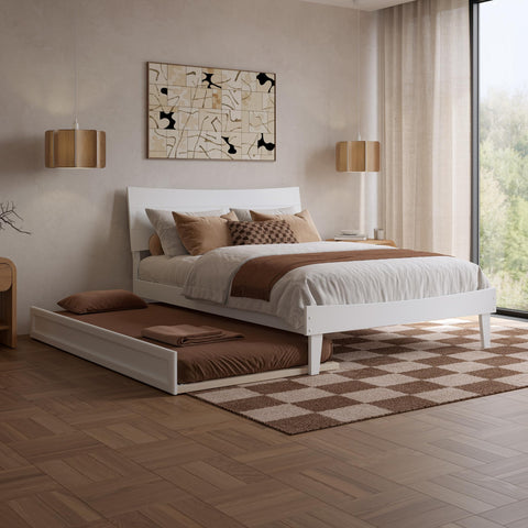 AFI, Phoenix Full Wood Platform Bed with Twin Trundle, White