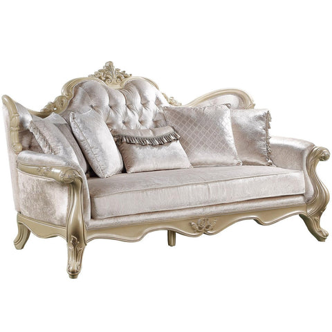 Libertee Sofa w/5 Pillows Beige Fabric  and Champagne