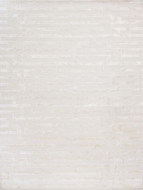Pasargad Home Edgy Bamboo Silk & Wool Area Rug, Hand-Tufted Geometric Rugs for Living Room, Bedroom, Home Dining - 5' 0" X 8' 0", Ivory