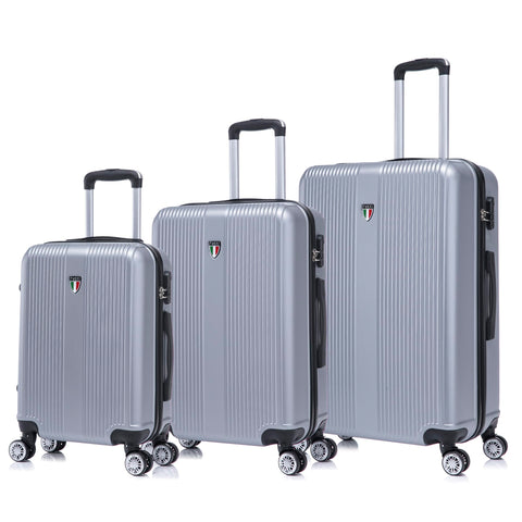 TUCCI Italy LUSTRIA 3PC Hardside Luggage Set (20", 24", 28") - Silver