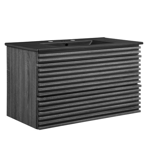 Modway Render 36" Wall-Mount Bathroom Vanity in Charcoal Black