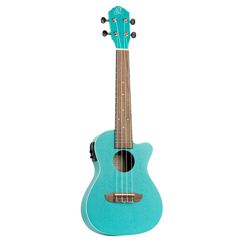 Ortega Guitars, 4-String Earth Series Concert Acoustic/Electric Ukulele, Right, Turquoise, (RULAGOON-CE)