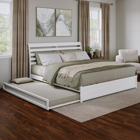 AFI, Emelie King Platform Bed with Panel Footboard and Twin XL Trundle, White