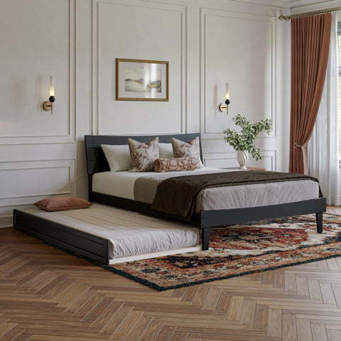 AFI, Phoenix Queen Wood Platform Bed with Twin XL Trundle, Black