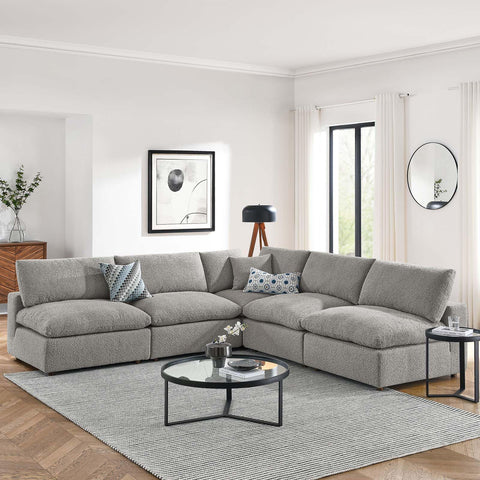 Modway Commix Down-Filled Overstuffed Boucle Fabric 5-Piece Sectional Sofa