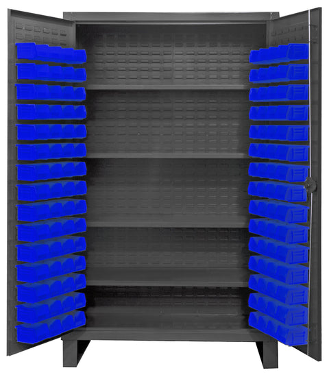 Durham HDC48-120-4S5295 Lockable Cabinet with 120 Blue Hook-On Bins, 48" Wide, 12 Gauge