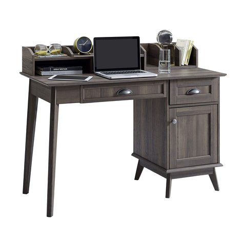 Newport Series Home Office Writing Computer Desk With Hutch| Storage Drawers and Cabinet | Sturdy and Stylish |Easy Assembly | Laptop PC Workstation | Smoke Oak Wood Look Accent Living Room Furniture
