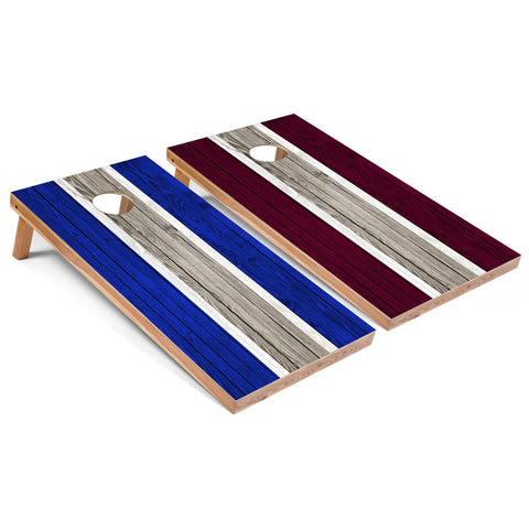 Skip's Garage Royal and Maroon Striped All-Weather Cornhole Boards - PVC - Include Edge Lights