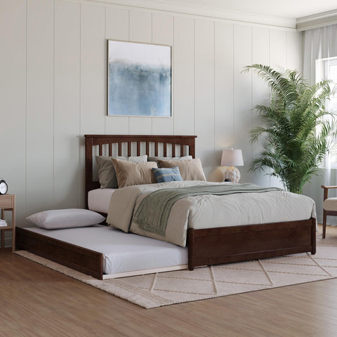 AFI, Everett Full Platform Bed with Panel Footboard and Twin Trundle, Walnut