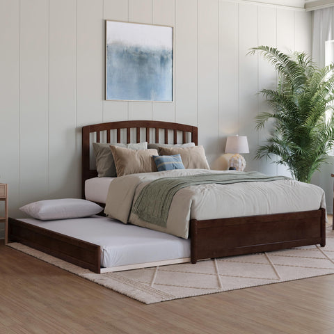 AFI, Lucia Full Platform Bed with Panel Footboard & Twin Trundle, Walnut