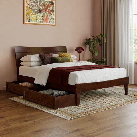 AFI, Phoenix Full Wood Platform Bed with Storage Drawers, Walnut