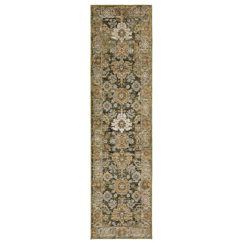 Oriental Weavers Andorra Area Rug - 2417B - 2'3" x 8' - in Green/Gold - Vintage Inspired, Stain Resistant, Family and Pet Friendly, Entryway, Hallway Runner Rug