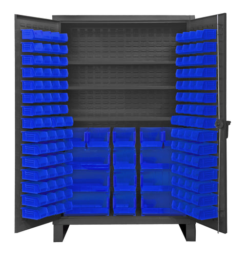Durham HDC48-134-3S5295 Lockable Cabinet with 134 Blue Hook-On Bins, 48" Wide, 12 Gauge