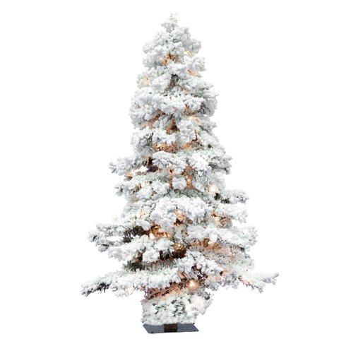 Vickerman 5' Flocked Spruce Artificial Christmas Tree, Clear Lights - Snow Covered Faux Tree - Seasonal Indoor Home Decor