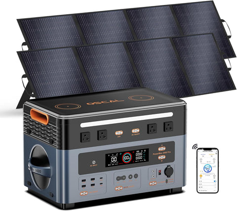OSCAL 2400W Power Station with 2 * 200W Solar Panels, 1872Wh Solar Generator with 4 AC Outlets (5000W Peak), 1.45H Full Charging, APP Control Battery Backup for Home, Camping & RVs
