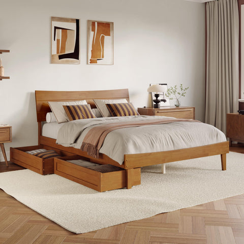 AFI, Phoenix Queen Wood Platform Bed with Storage Drawers, Light Toffee