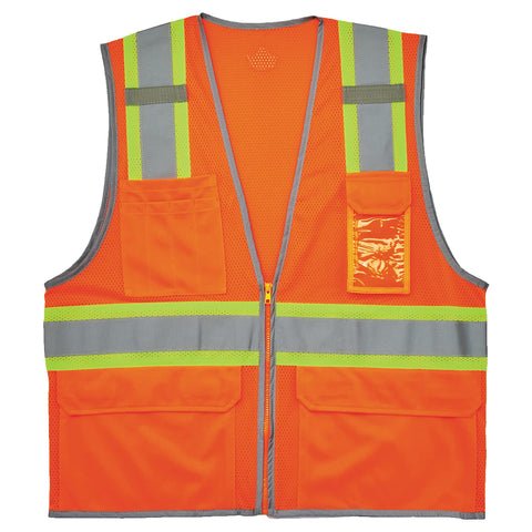 Ergodyne GloWear 8246Z Two-Tone Safety Vest, High Visibility Mesh, Reflective Piping, Pockets for Storage, ID Badge Holder, Single Sizing