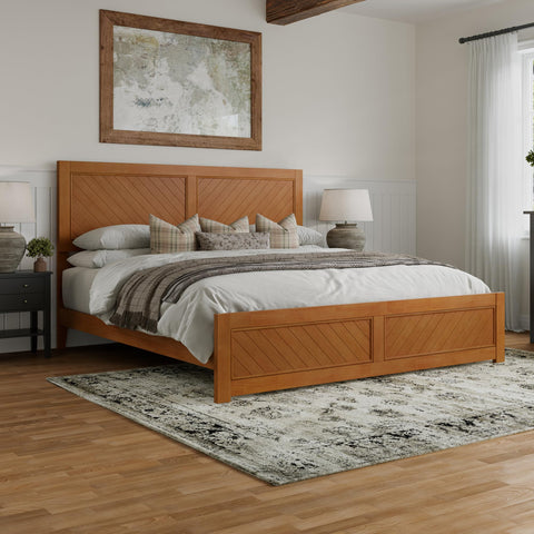 AFI, Berkshire King Solid Wood Low Profile Platform Bed with Matching Footboard, Light Toffee