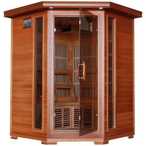 Serenity 3-Person Corner Cedar Sauna with Carbon Infrared Heaters
