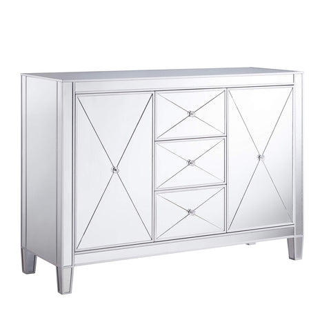 SEI Furniture Mirage Mirrored 3 Drawers, Faux Crystal Knobs, and Matte Silver Trim Cabinet