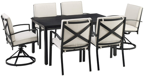 Kaplan 7Pc Outdoor Dining Set Oatmeal/Oil Rubbed Bronze - Table, 2 Swivel Chairs, & 4 Regular Chairs