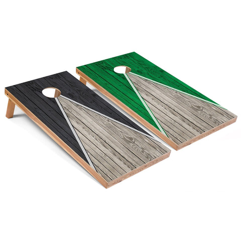 Skip's Garage Dak Grey and Kelly Pyramid All-Weather Cornhole Boards - PVC - Include CASE + Hole Lights