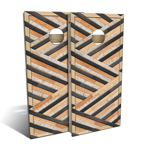 Skip's Garage Geometric Angled Wood Cornhole Set - All-Weather 2x4 (Weather Bags) - Include Case + Hole + Edge