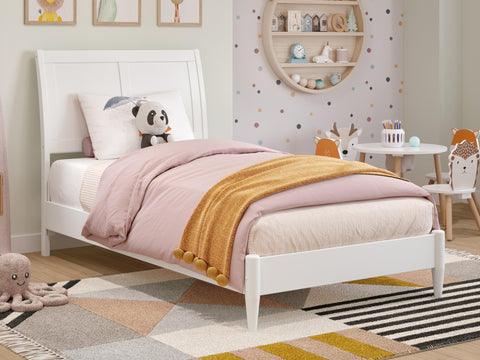 Valencia Twin Solid Wood Low Profile Sleigh Platform Bed in White