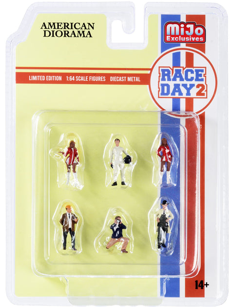 Race Day 2'' 6 Piece Diecast Figurine Set for 1/64 Scale Models by American Diorama 76472, (AD76472)